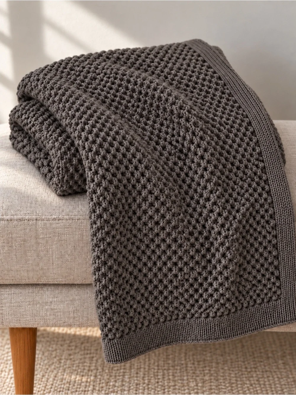 Pottery Barn Gray Textured Knit Throw Blanket 54x59